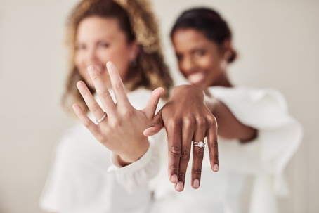 couple showing off their wedding rings