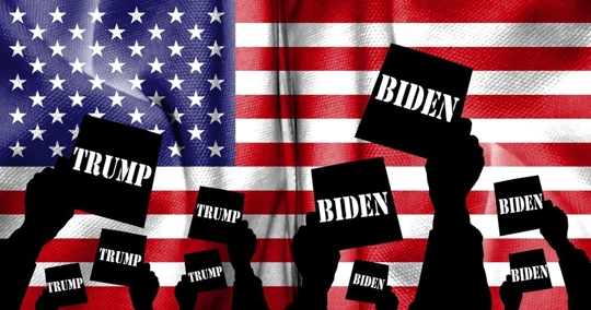 Composition of American flag and election voting silhouette