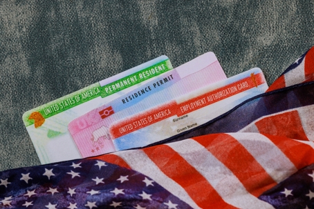 green card under US flag