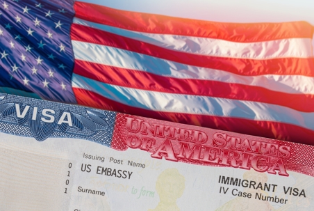 Visa in front of US flag